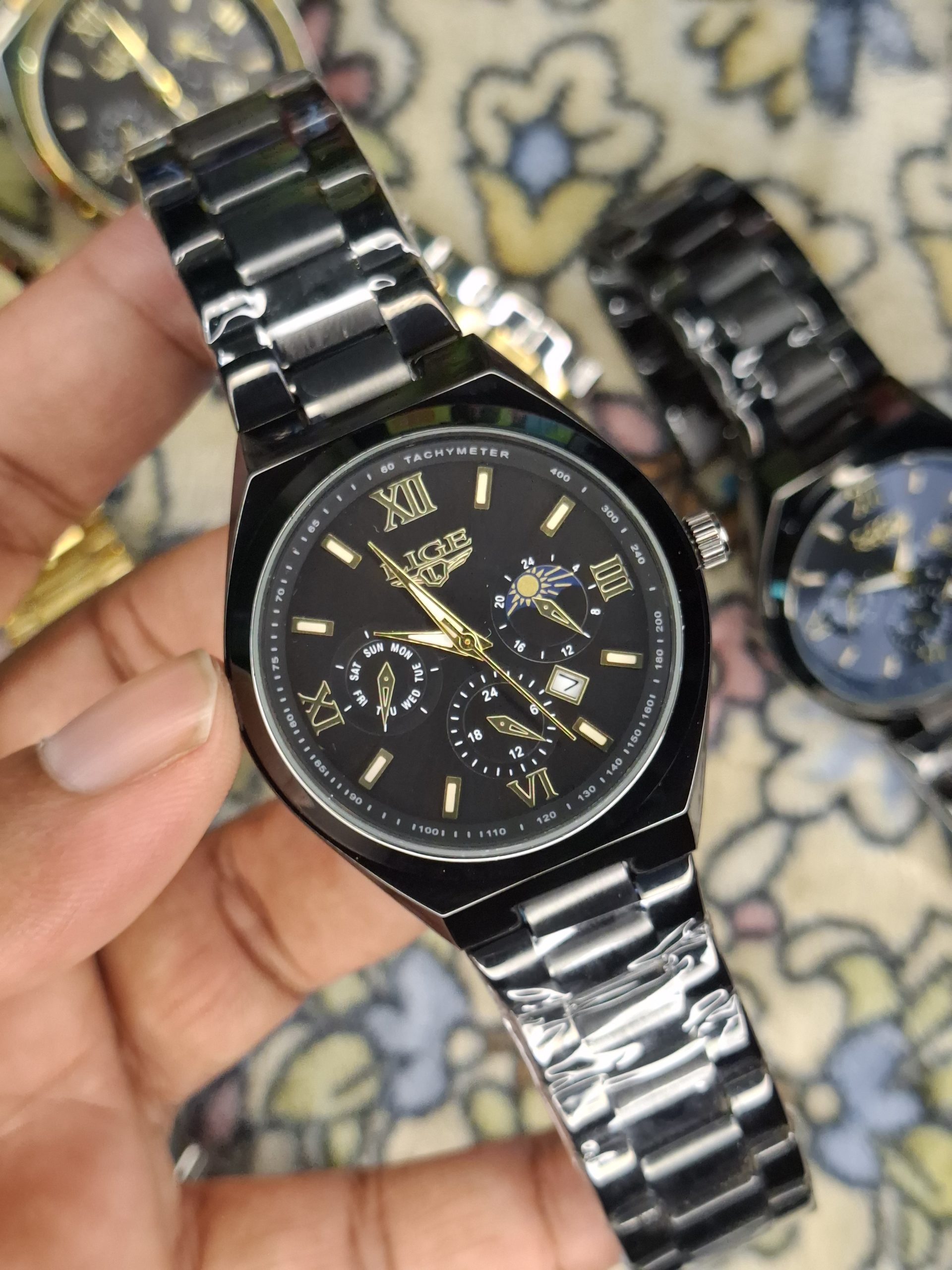LIGE Fashion Quartz Watch for Men Color : Black