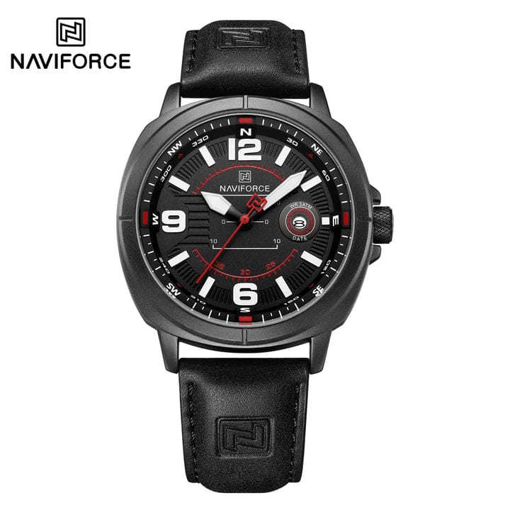 NAVIFORCE 8078 Men’s High Quality Quartz Watches Color : Black Red