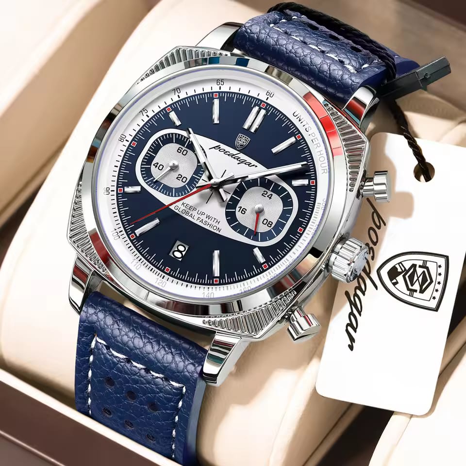 POEDAGAR 838 Luxury Fashion Men’s Quartz Watch – Silver Blue