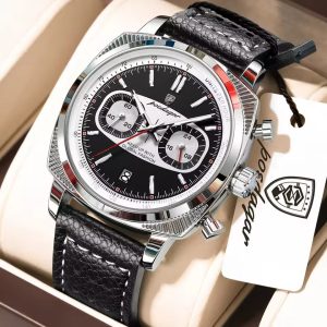 POEDAGAR 838 Luxury Fashion Men’s Quartz Watch – Silver Black
