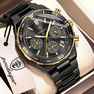 POEDAGAR 697 Luxury Fashion Chronograph Men’s Watch – Black gold