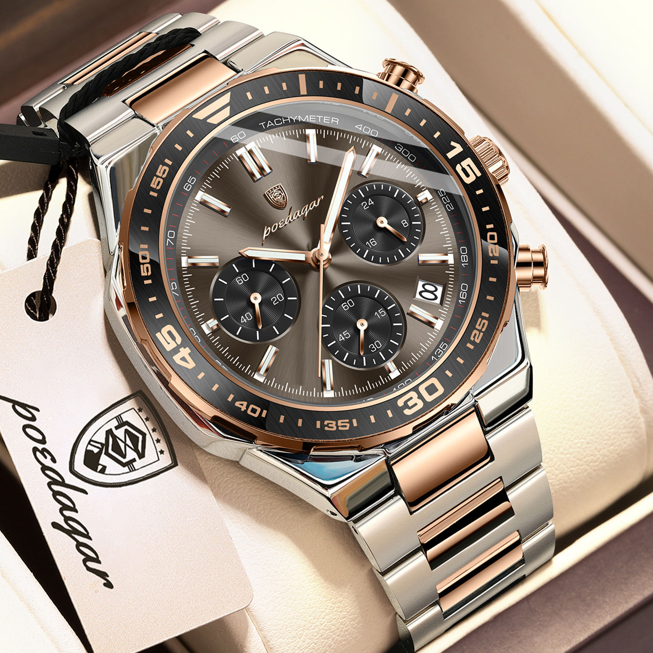 POEDAGAR 697 Luxury Fashion Chronograph Men’s Watch – Rose gold