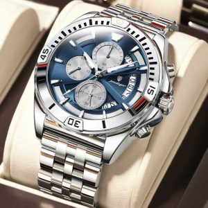 POEDAGAR 695 Luxury Fashion Chronograph Men’s Watch – Silver Green