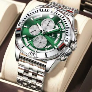 POEDAGAR 695 Luxury Fashion Chronograph Men’s Watch – Silver Green
