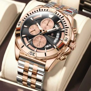 POEDAGAR 695 Luxury Fashion Chronograph Men’s Watch – tone rose gold and black