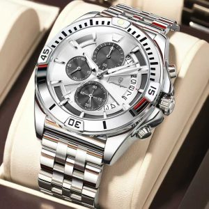 POEDAGAR 695 Luxury Fashion Chronograph Men’s Watch – Silver