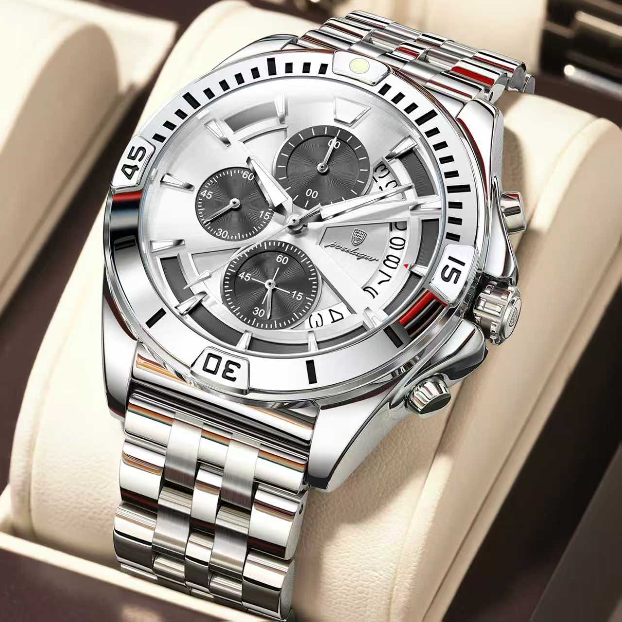 POEDAGAR 695 Luxury Fashion Chronograph Men’s Watch – Silver