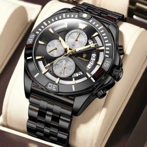 POEDAGAR 695 Luxury Fashion Chronograph Men’s Watch – Black Black