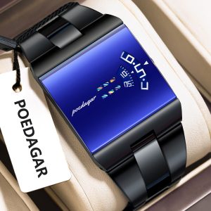 POEDAGAR 857 Top Rectangle Original Fashion Man Watch Color : Black Blue S