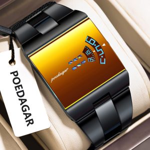 POEDAGAR 857 Top Rectangle Original Fashion Man Watch Color : Black Gold S