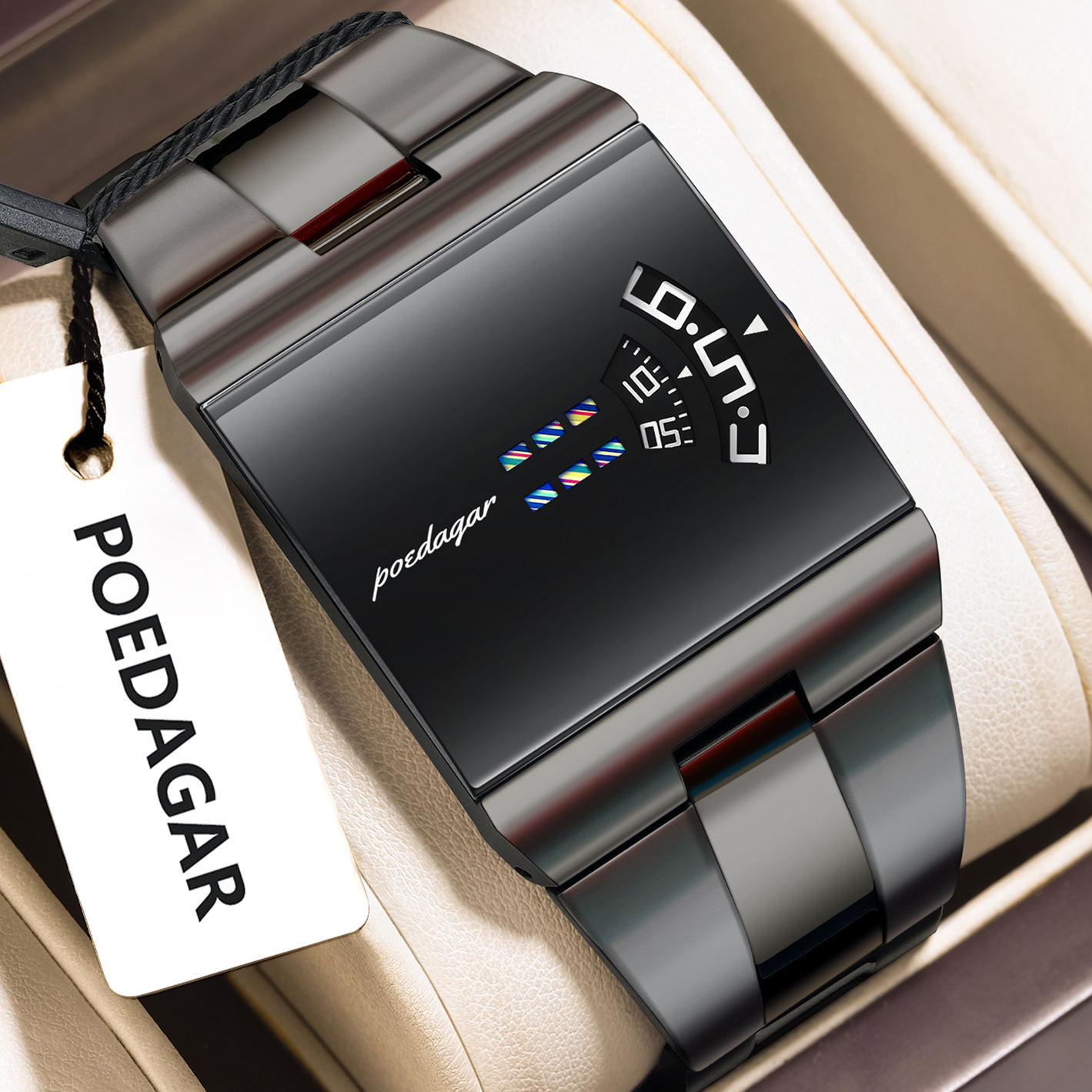 POEDAGAR 857 Top Rectangle Original Fashion Man Watch Color : Black