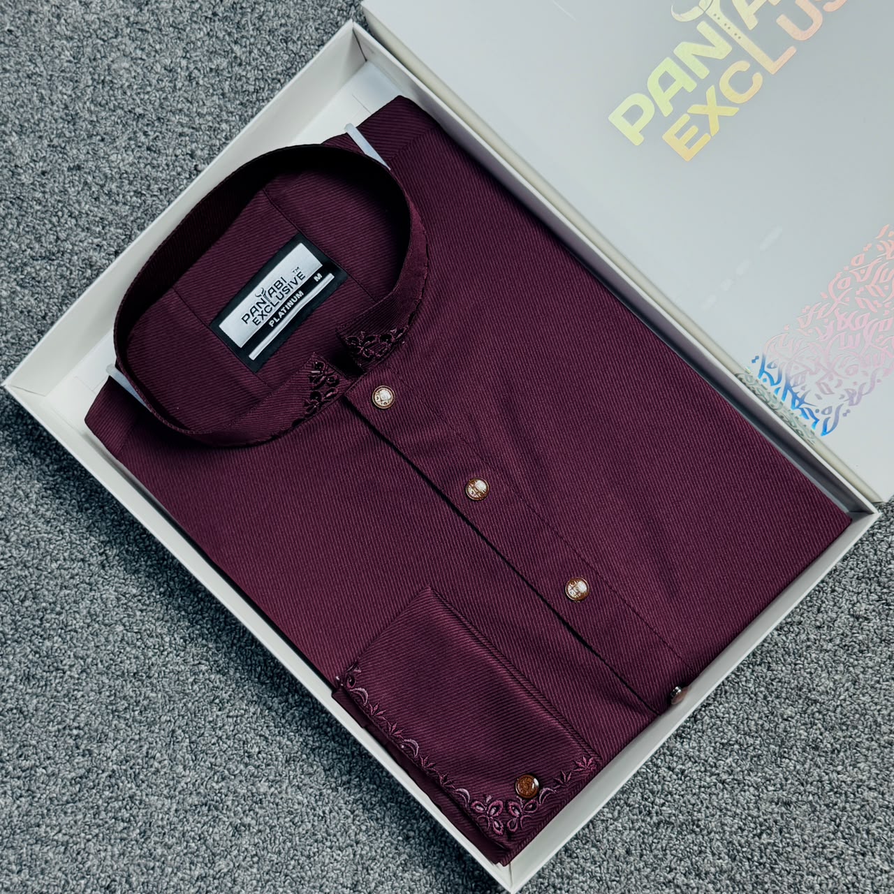 Premium Exclusive  Simple Emboidary 105 Panjabi Maroon