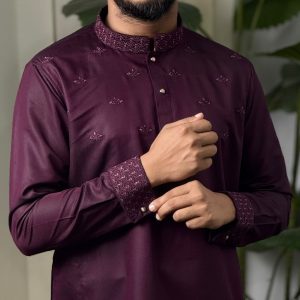 Indian Super Emboydary 104  Panjabi Dark Maroon