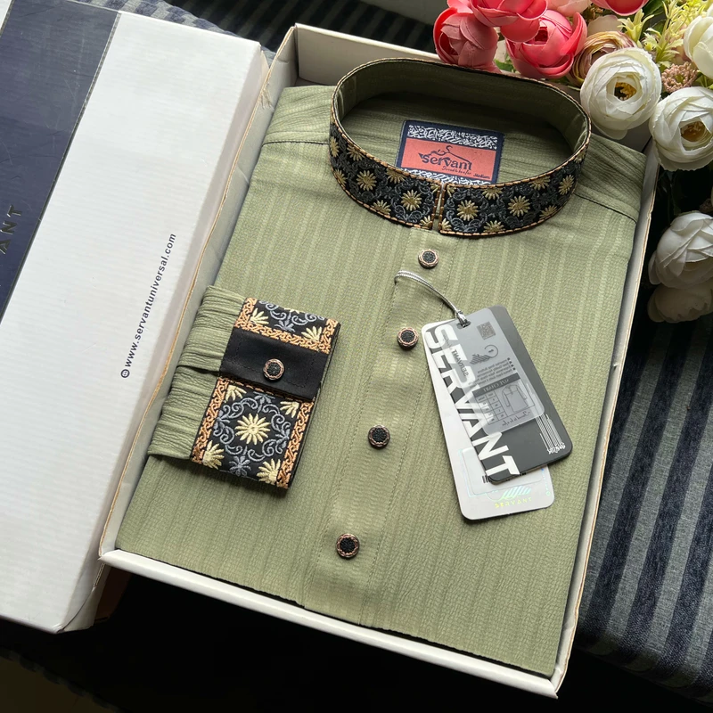 Premium Embroidery Panjabi – 111 Olive