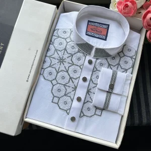 Signature Embroidery Panjabi -107 White